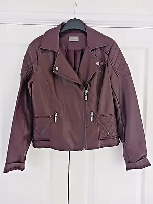 Buy Oasis Faux Leather Biker  Style Jacket Burgundy Fully Lined Size Small • 22£