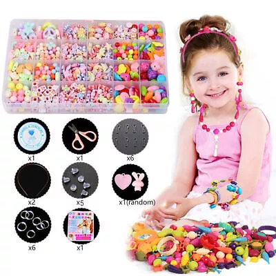 Buy DIY Bracelet Necklace Craft Kids Own Beads Jewellery Making Kit Beads Set Color • 4.99£