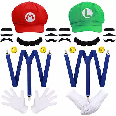 Buy Super Mario Bros Luigi Hat Mustaches Gloves Caps Cosplay Costume Accessories UK. • 8.03£