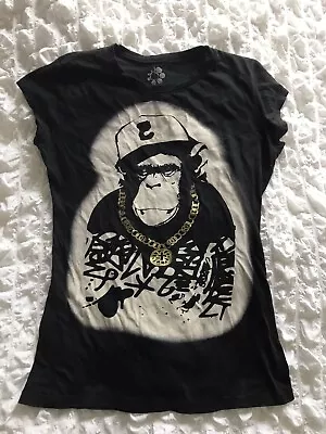 Buy Black T-Shirt With Gangster Chimp Print • 5£
