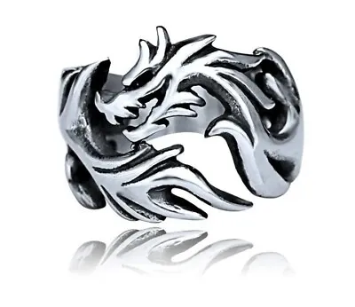 Buy Men's Cool Rock Punk Fire Dragon Ring Stainless Steel Viking Fashion Amulet Gift • 6.89£