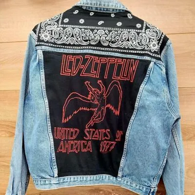 Buy Reworked Vintage Denim Jacket Gothic With Led Zeppelin On Back Size Medium • 48.99£