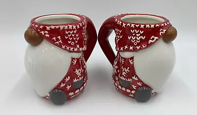 Buy Pottery Barn Earthenware Sweater Gnome Coffee Mugs Red White 13 Oz S/2 #D539U • 63.85£