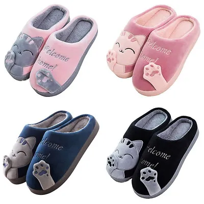 Buy Men Women Cute Cat Paw Soft Plush Slippers Winter Warm Anti-slip Home Shoes Size • 11.39£