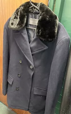 Buy Mens French Connection Double BreastedReefer Coat With Removable Fake Fur Collar • 38£