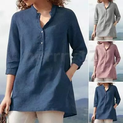 Buy UK Womens Casual 3/4 Sleeve V Neck Tops OfficeLadies Loose Shirt Blouse T-Shirts • 15.55£