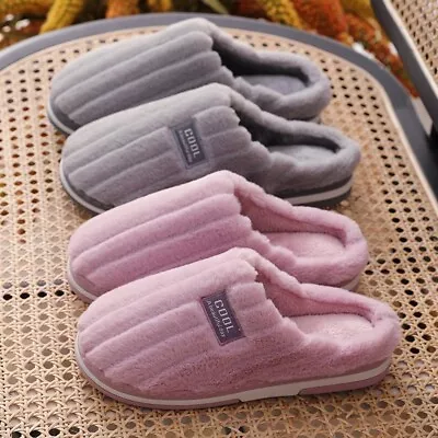 Buy Mens Womens Ladies Fluffy Slippers Fleece Lined House Slippers Indoor Shoes Size • 9.48£