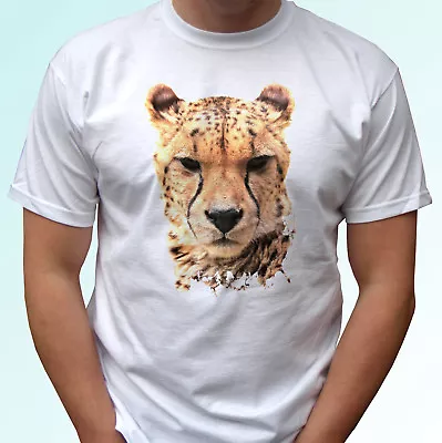 Buy Cheetah Head White T Shirt Animal Tee Wild Cat Top - Mens Womens Kids Baby Sizes • 9.99£