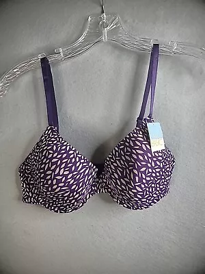 Buy New Simply Basic Womens 36B T Shirt Bra Purple Beige Leaves 2 Hook • 18.31£