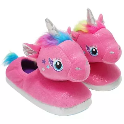 Buy Girls Kids Novelty Slippers 3D Plush Soft Cute Unicorn Rainbow Childrens Gift • 10.99£