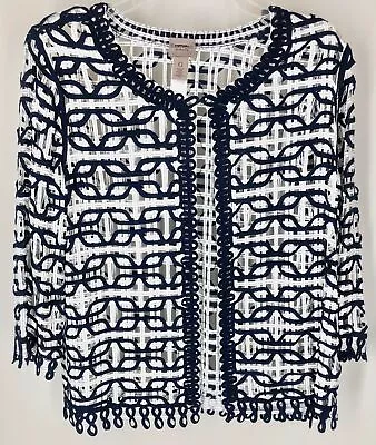 Buy EASYWEAR By CHICOS Dark Navy Blue White Decorative Cut Out Stylish Jacket 0 • 14.46£