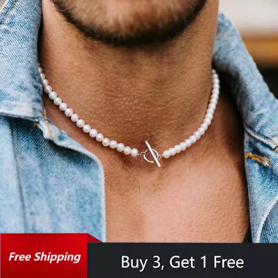 Buy Mens Pearl Imitation Necklace Beaded Necklace Gothic Hip Hop Party Jewelry • 4.59£