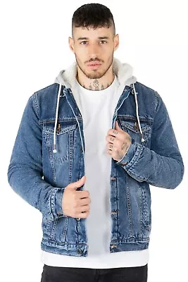 Buy New Men's Sherpa Lining Denim Trucker Hooded Jean Button Up Pocket Jacket Coat • 25.99£