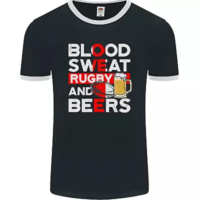 Buy Blood Sweat Rugby And Beers England Funny Mens Ringer T-Shirt FotL • 11.99£
