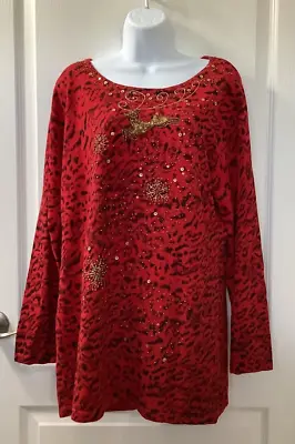 Buy Jack B Quick Christmas Sweater Womens XL Beaded Red Reindeer Holiday Party • 19.84£