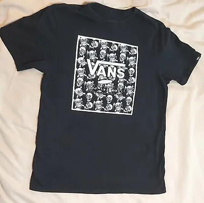 Buy Vans Black TShirt Skull Skateboard Logo Off The Wall SS Comfort Fit Sz M 10/12 • 7.10£