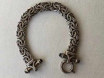 Buy Bold Vintage Sterling Silver & Black Onyx Byzantine  Link Chainmail Bracelet • 96.50£