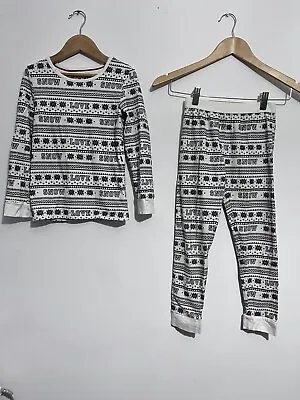 Buy Christmas Pyjamas 7-8 Years M&S White/black Long Sleeve Round Neck • 5.99£