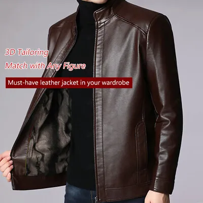 Buy Men's PU Leather Jacket Thin PUleather Jacket Thin Section Leather Jacket Single • 76.99£