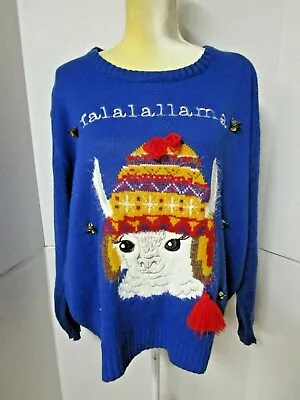 Buy Merry Christmas Ugly Sweater L/XL Llama In Hat 6 Jingle Bells Decorate Front • 13.82£