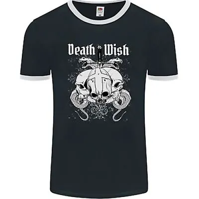 Buy Death Wish Skulls Snakes Biker Gothic Demon Mens Ringer T-Shirt FotL • 12.49£