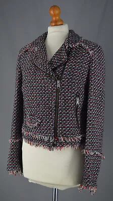 Buy Ladies Zara TRF  Black & Red Fringed Biker Style Jacket Size L UK 12 • 12.99£
