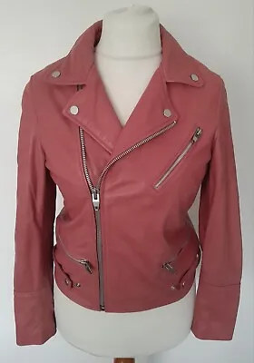 Buy MANGO - Biker Style REAL LEATHER Jacket PINK Soft Size M 10 • 49.99£