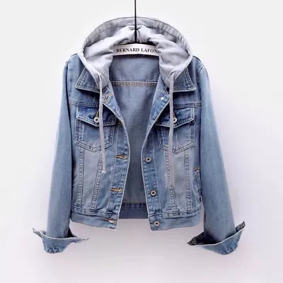 Buy Women's Drawstring Hoodie Denim Jackets With Hood Ladies Trucker Jean Jacket • 25.57£
