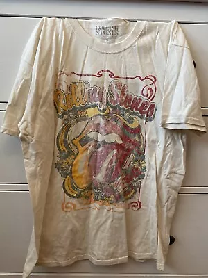 Buy Worn Once Distressed Rolling Stones Stone Cream Multicoloured T Shirt Medium • 5£