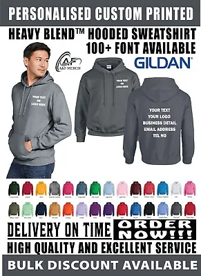 Buy Personalised Custom GILDAN Heavy Blend Hooded Text Logo Casual Long Sleeve GD057 • 17.99£