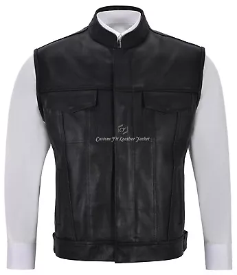 Buy SOA Waistcoat Black Cowhide Leather Waistcoat Gilet Jacket Classic Style1255 • 79.83£
