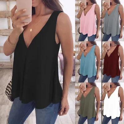 Buy Womens Sleeveless Loose Vest T Shirt Ladies Summer Cami Camisole Blouse Tee Tops • 5.03£