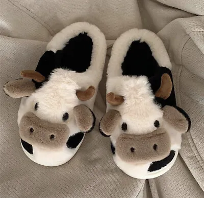 Buy Animal Beige Brown Black White Cow Moo Bull Goth Soft Plush Slippers Shoe Slides • 31.34£