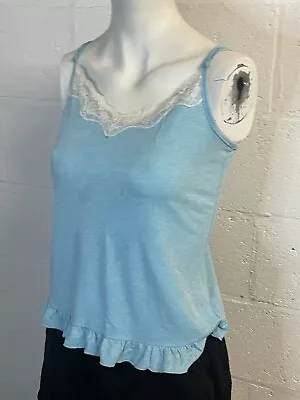 Buy Time To Dream - Blue & White Floral Pj Vest Top With Lace Trim Size S 8/10 • 3.47£