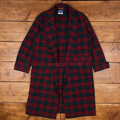 Buy Vintage Pendleton Wool Jacket L Dressing Gown USA Made Plaid Red • 49.99£