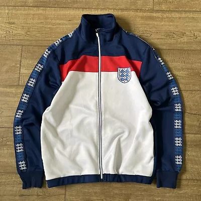 Buy England Football Track Jacket Retro Full Zip Red White Blue Size Mens Medium M • 24.99£
