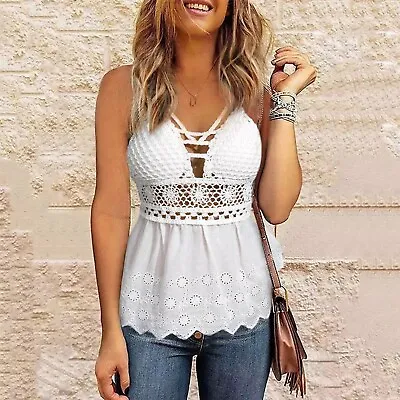 Buy Women's Sexy Vest T Shirts Top Hollow Out Open Back Halter Tie Camisole Tops HOT • 9.71£