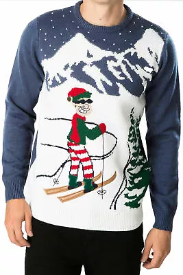 Buy Christmas Jumper Threadbare Alberta Novelty IMU149 Blue Skiing Elf Xmas Party • 14.95£