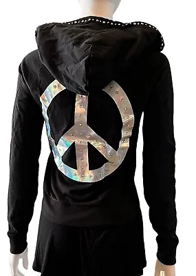 Buy Victoria's Secret PINK Hoodie Peace Logo Full Zip Sweatshirt Black XS NWT RARE • 51.63£