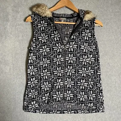 Buy T By Talbots Vest Womens Small Fleece Lined Knit Faux Fur Trim Snowflake Hood • 16.41£
