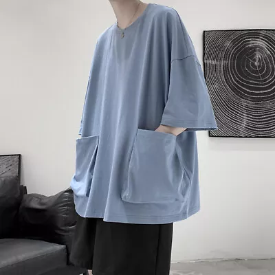 Buy Men Big Pocket T Shirt Loose Oversized Raglan Half Sleeve Tee Tops Harajuku H1 • 18.11£