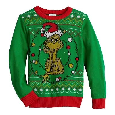 Buy Kids Dr. Seuss The Grinch Christmas Sweater Shirt Top Boys 4 5 6 8 Holiday NWT • 26.19£