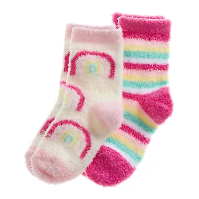 Buy 2 Pairs Baby Girls Fluffy Bed Socks Snuggle Cosy Winter Socks Unicorn Rainbow UK • 5.49£