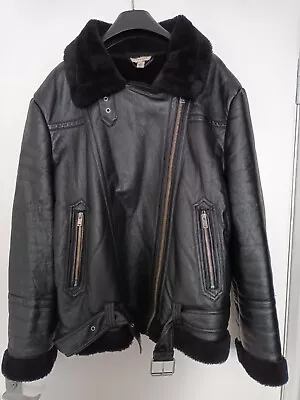 Buy Topshop - Ladies Black Leather Look Biker Jacket - Size 16 • 1.99£