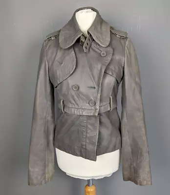 Buy AllSaints Size 8 Silver Grey 100% Genuine Leather Removable Crop Layered Jacket • 20£