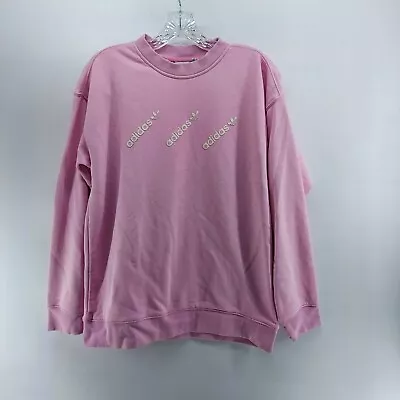 Buy Adidas Sweatshirt Women Sz Small Classic Crew Neck Long Slv Pink Sweater AS IS • 7.20£