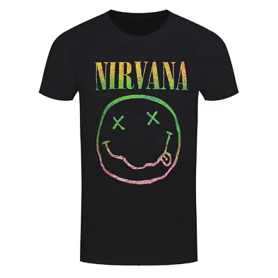 Buy Nirvana T-Shirt Sorbet Ray Happy Face Kurt Cobain Band Official Black New • 14.95£