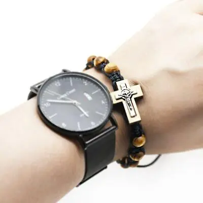Buy Rosary Bracelet With A Cross Pendant Wristband Jewelry Gift For Men Boys Teens • 3.24£