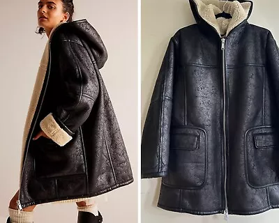 Buy New We The Free People Miller Vegan Leather Jacket Oversized Slouchy Hood Sherpa • 189.35£