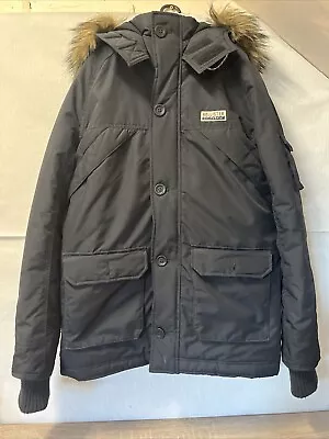 Buy HOLLISTER Black Padded Jacket Size S Mens Full Zip Parka Hooded Winter • 19.99£
